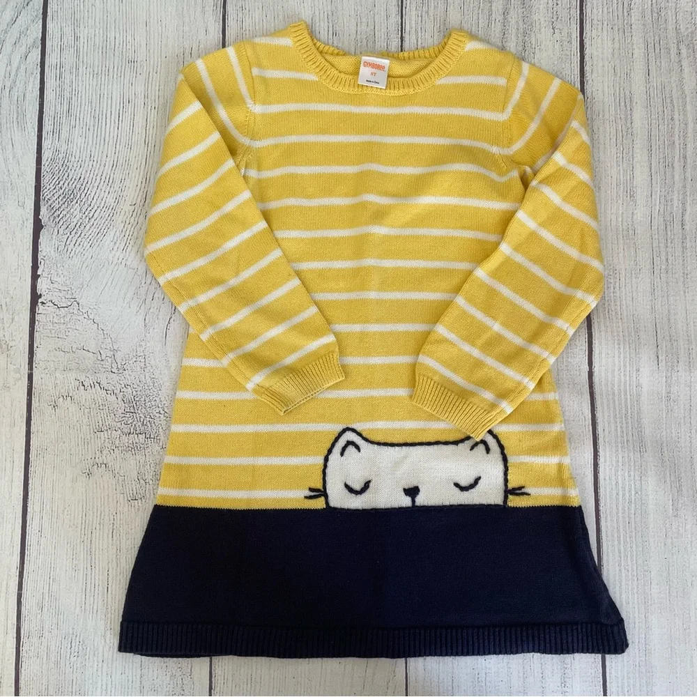 Gymboree Flower Shower Kitty Sweater Dress Size 5T